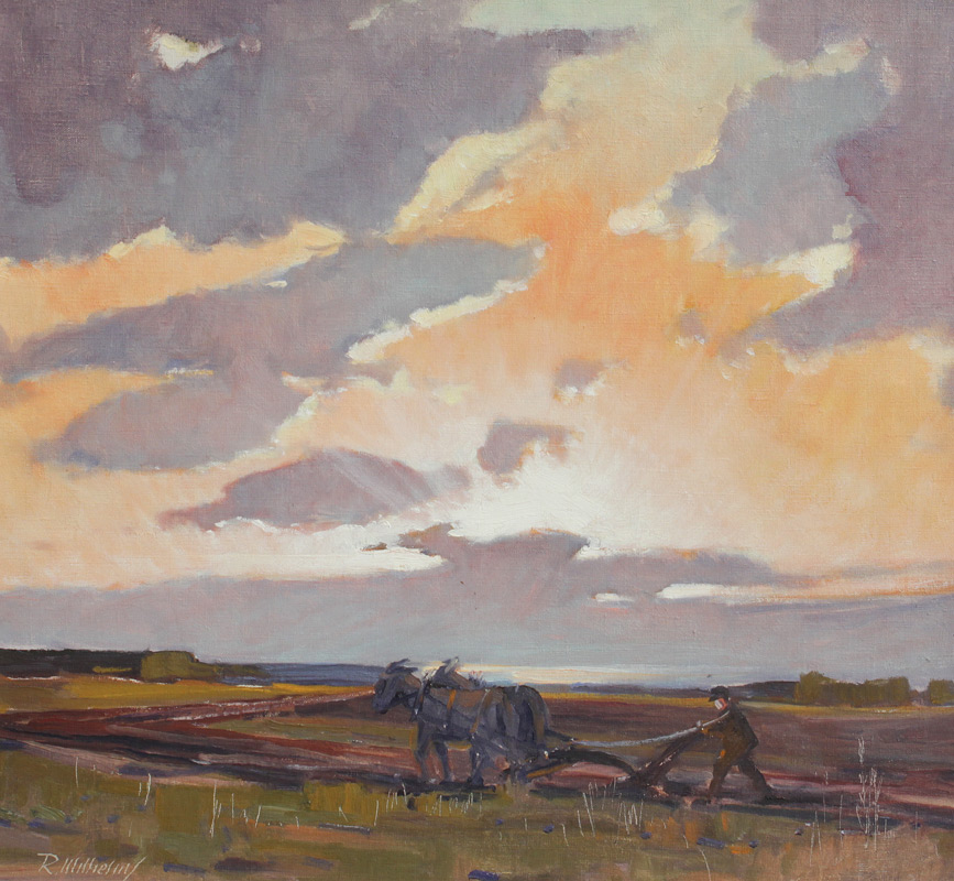 Appraisal: WILHELM Roy E American - Plowing at Sunrise Oil Canvas