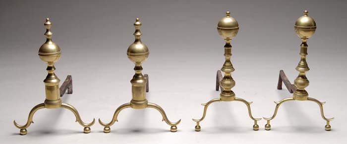 Appraisal: TWO PAIR OF BRASS ANDIRONS h ball top turned post