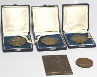 Appraisal: Bronze Commemorative Medals Plaquette Three depicting the Greek owl of