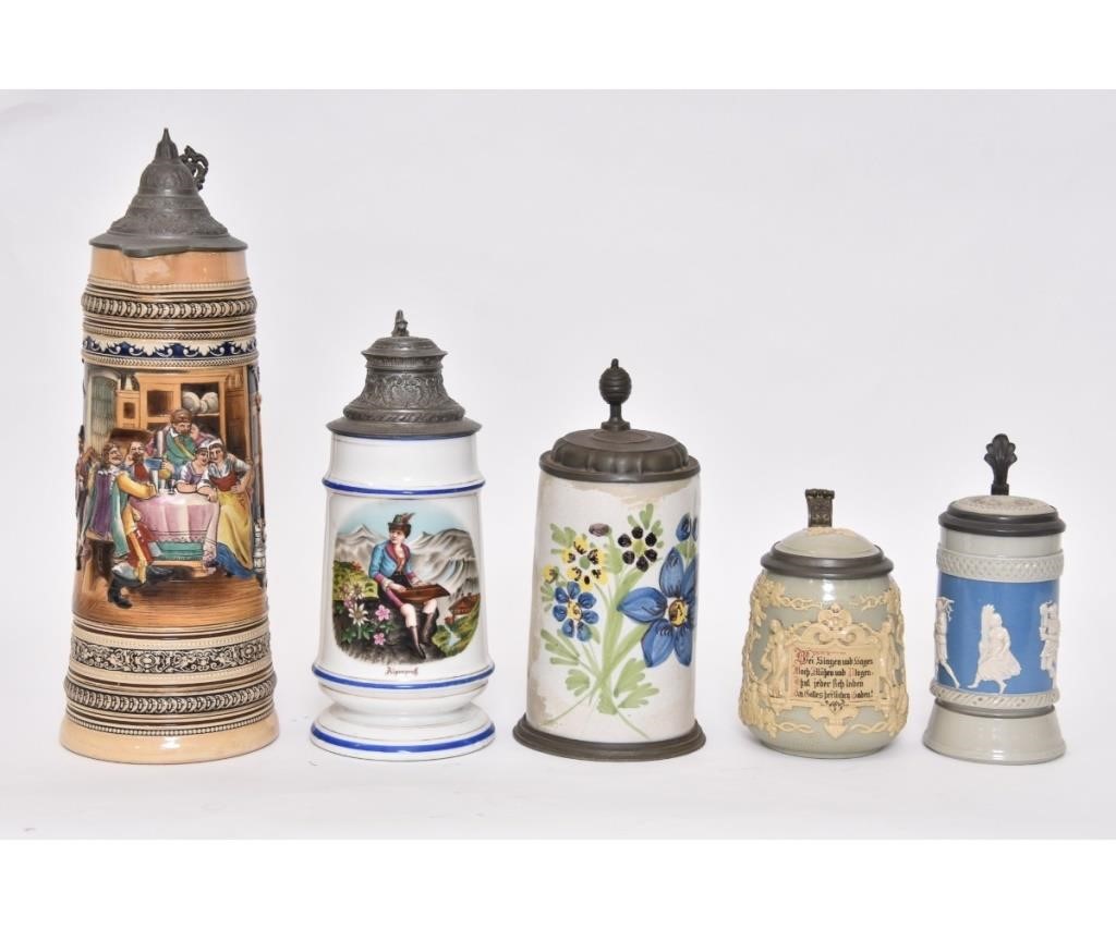 Appraisal: Five German steins to include a large stein with dinner