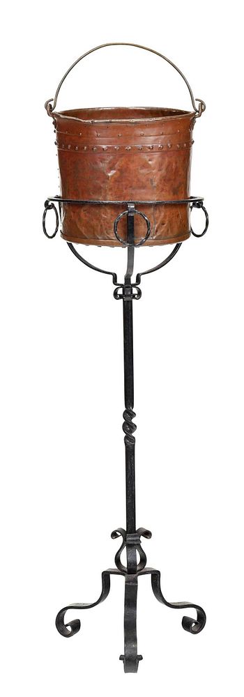 Appraisal: Copper and Wrought Iron Jardini re and Stand American early