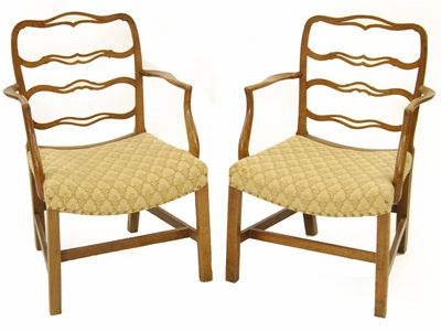 Appraisal: A pair of George III elm ladder back open armchairs