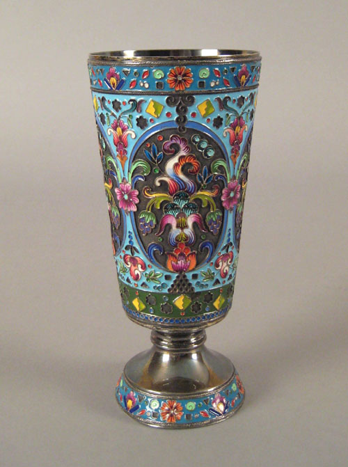 Appraisal: Russian silver enamel chalice ca bearing the maker's mark of