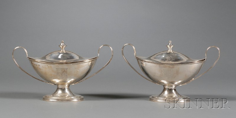 Appraisal: Pair of George III Silver Covered Sauce Tureens London George