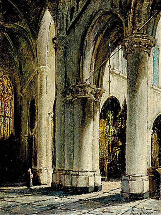 Appraisal: Adrian Nicholaas Visser Dutch - INTERIOR OF CHURCHoil on canvas