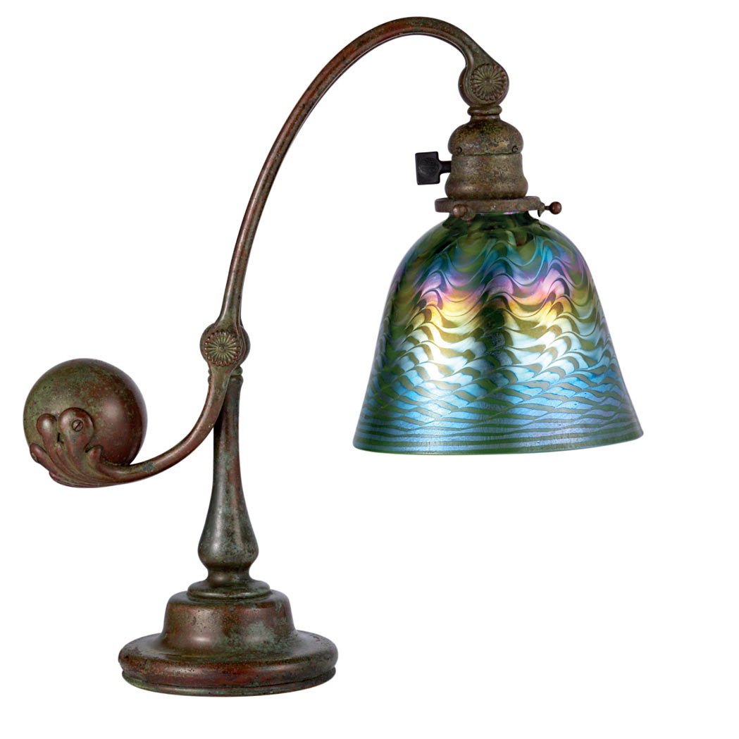 Appraisal: Tiffany Studios Bronze and Favrile Glass Counterbalance Desk Lamp The