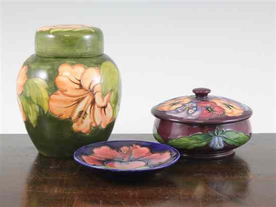 Appraisal: Three items of Moorcroft pottery comprising a Hibiscus pattern ginger