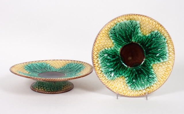 Appraisal: English majolica sunflower plate and compote late th century probably