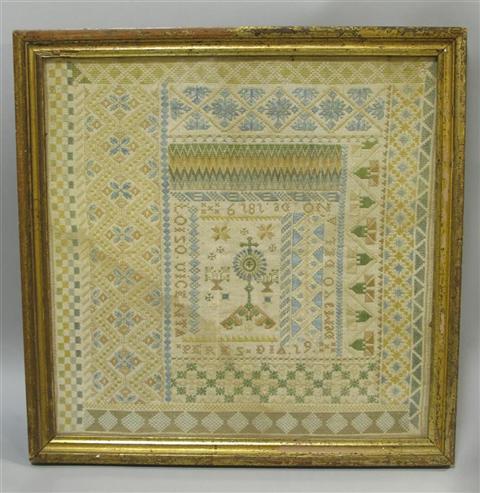 Appraisal: SPANISH COLONIAL SAMPLER DATED Stitched in silk on a linen