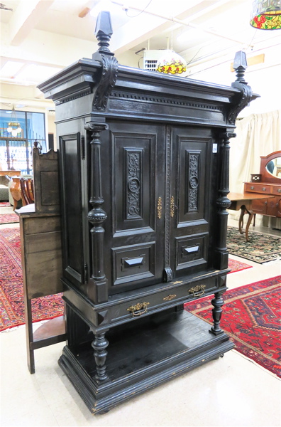 Appraisal: LOUIS XVI STYLE CARVED AND EBONIZED OAK CABINET ON STAND