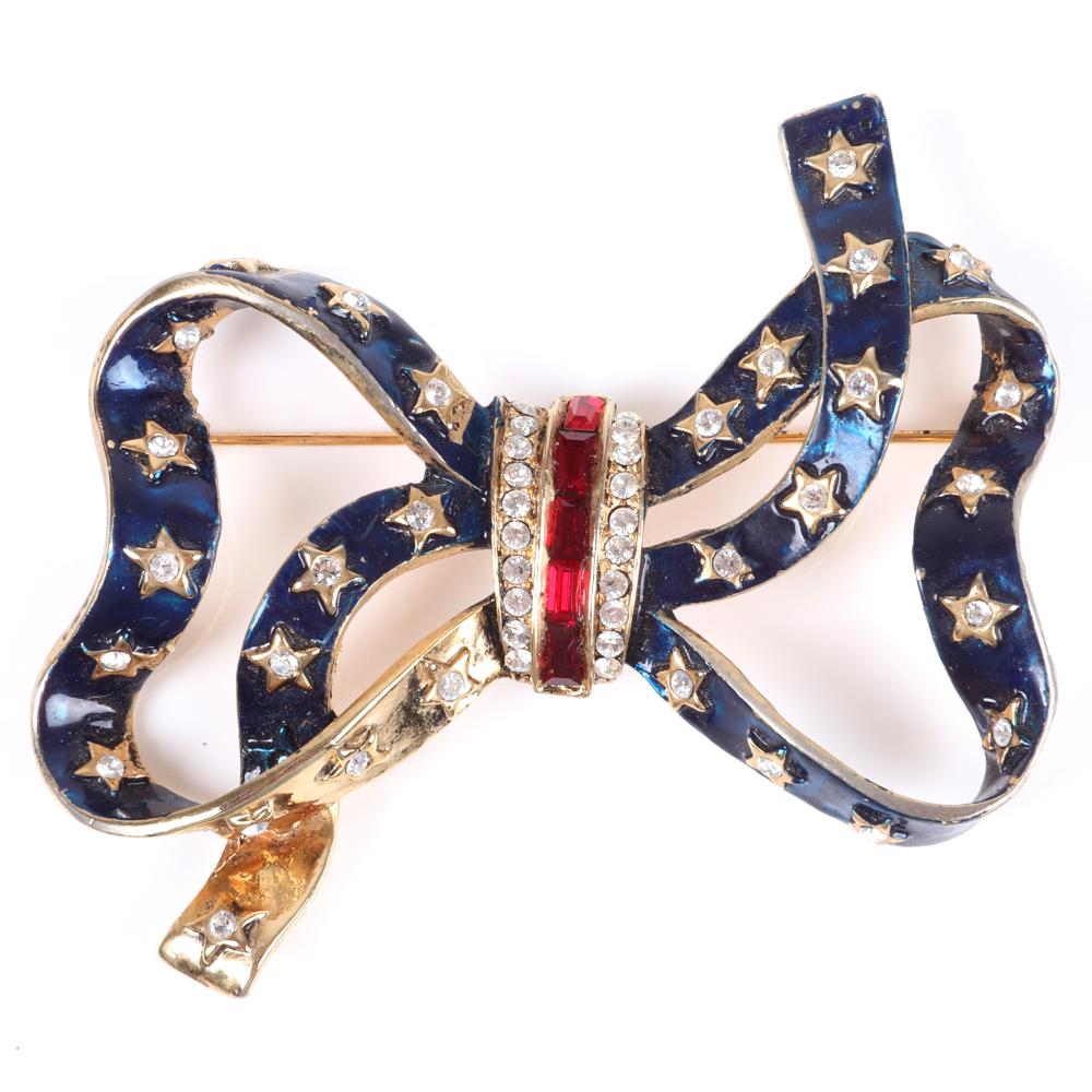 Appraisal: EISENBERG ORIGINAL FESTIVE PATRIOTIC OPEN WORK GOLD TONE BOW PIN