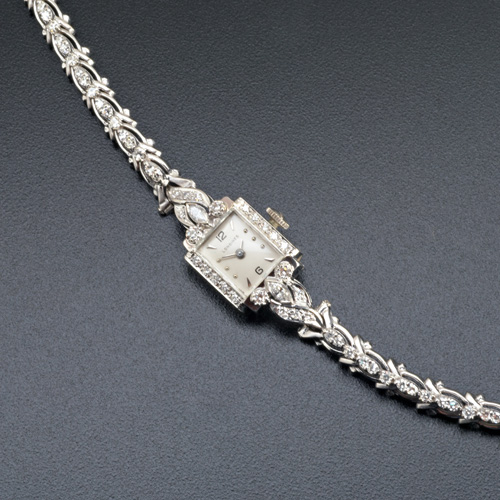 Appraisal: Longines k wg and diamond bracelet watch with seventeen jewels