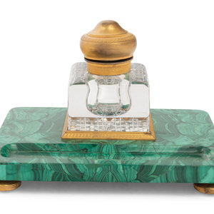 Appraisal: A Continental Gilt Bronze Mounted Malachite Veneered Inkstand th Century