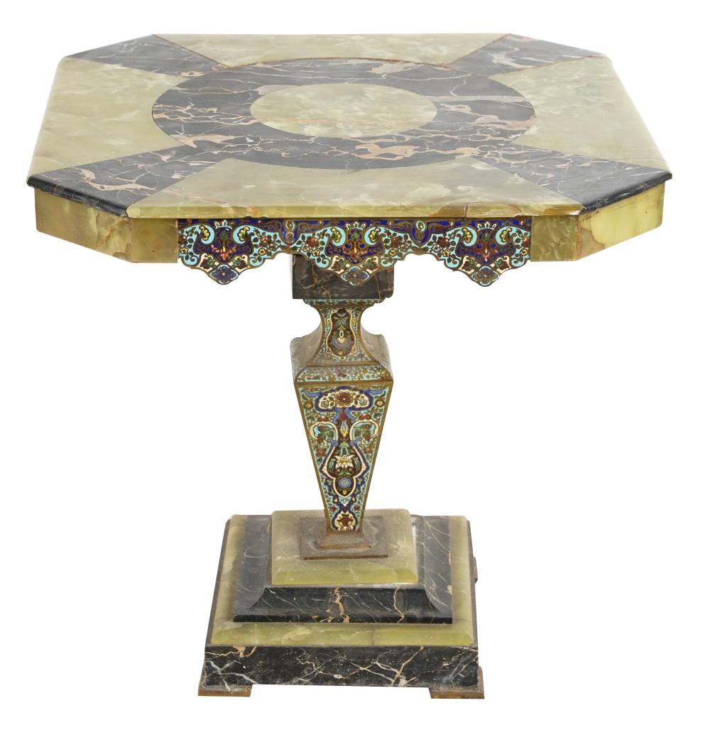 Appraisal: FRENCH ONYX MARBLE CHAMPLEVE SIDE TABLEsquare top with cantered corners