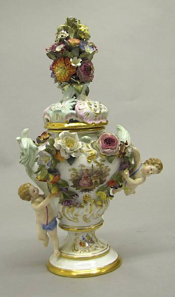 Appraisal: A Meissen porcelain Rococo style floral encrusted potpourri urn late