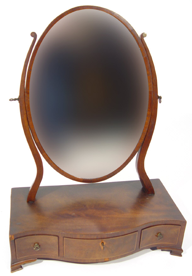 Appraisal: Victorian inlaid mahogany framed toilet mirror the serpentine fronted base