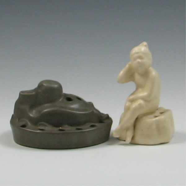 Appraisal: Two Flower Frogs duck is unmarked tiny glaze chip on