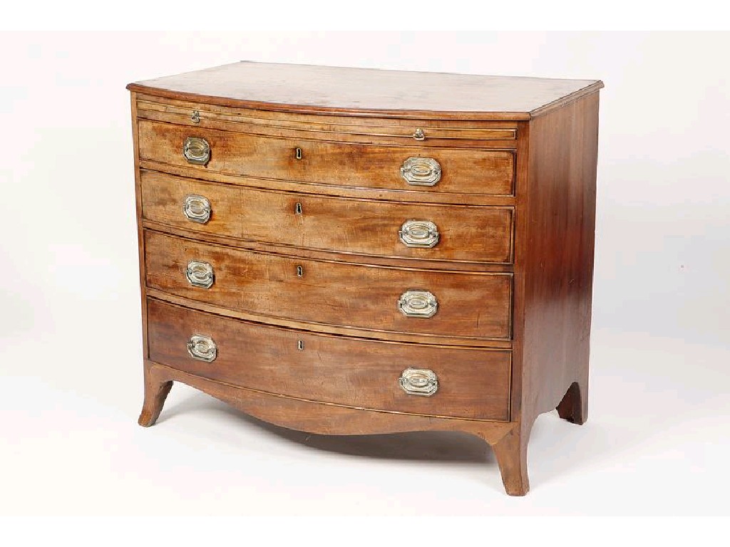 Appraisal: A GEORGE III MAHOGANY BOW FRONT CHEST OF DRAWERS the