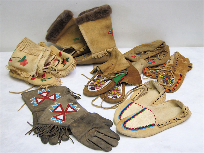 Appraisal: SIX PAIR NATIVE AMERICAN INDIAN BEADED MOCCASINS AND BOOTS