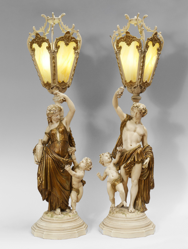 Appraisal: PAIR GRANITEX NEO-CLASSICAL FIGURAL LAMPS Figures of man and woman