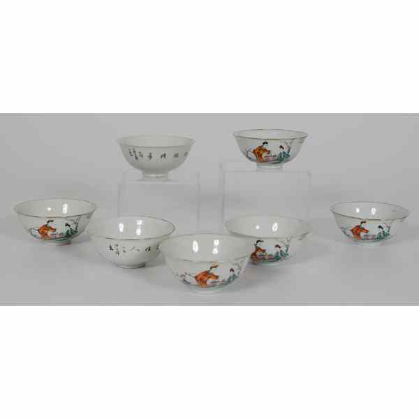 Appraisal: Chinese Rice Bowls Chinese Seven porcelain rice bowls each with