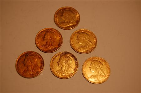 Appraisal: A group of old head Victorian half sovereigns comprising and