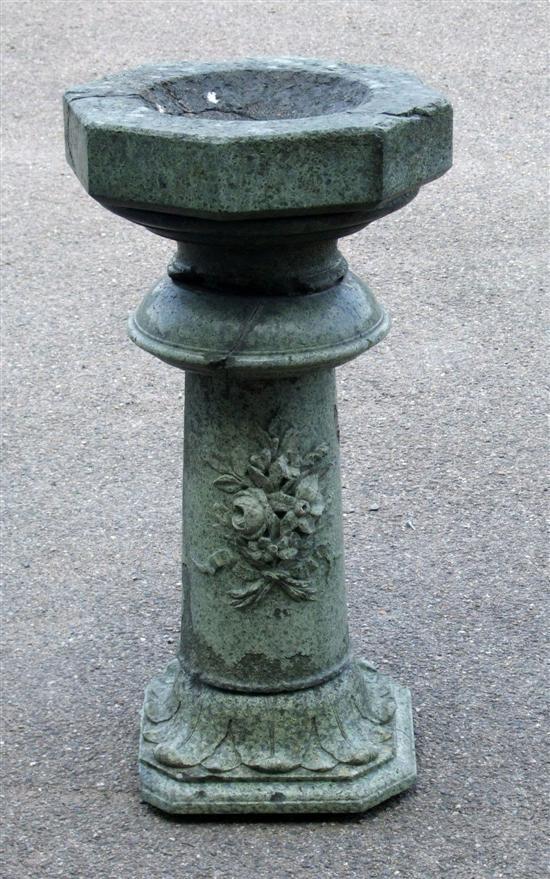 Appraisal: th century green marble octagonal bird bath on floral carved