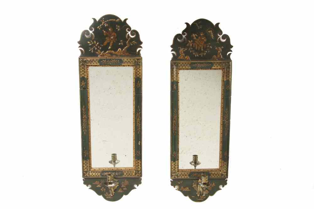 Appraisal: SCONCES - Pair of replica Queen Anne chinoiserie decorated diminutive