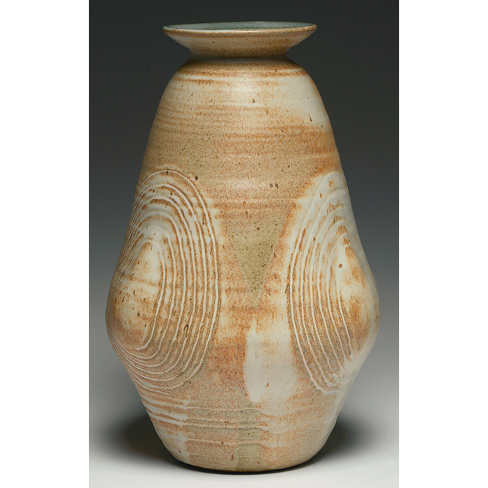 Appraisal: Daniel Rhodes vase large shape with three protrusions covered with