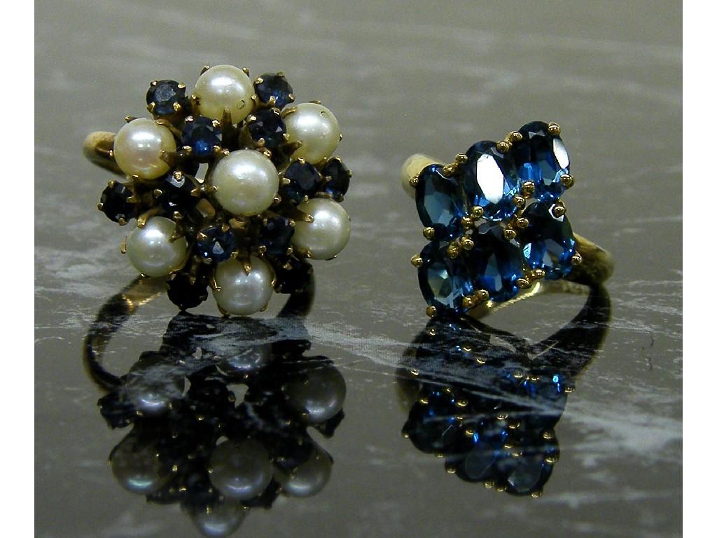 Appraisal: ct yellow gold sapphire and cultured pearl cluster ring gm