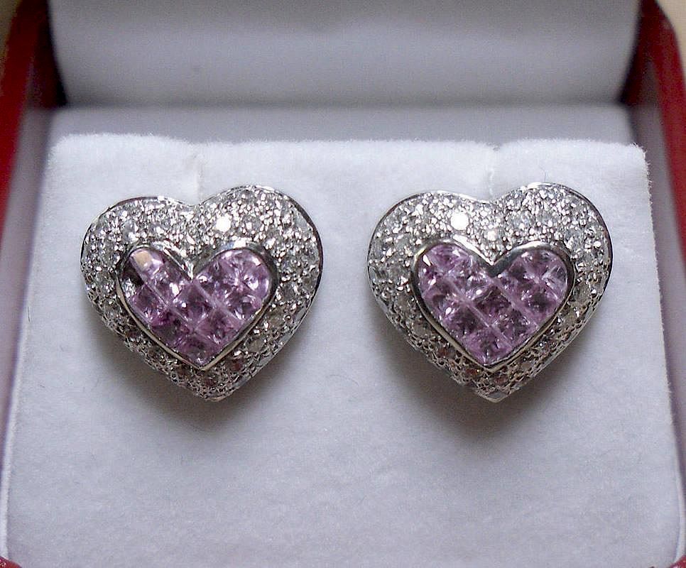 Appraisal: Diamond and Pink Sapphire Earrings K marked white gold with