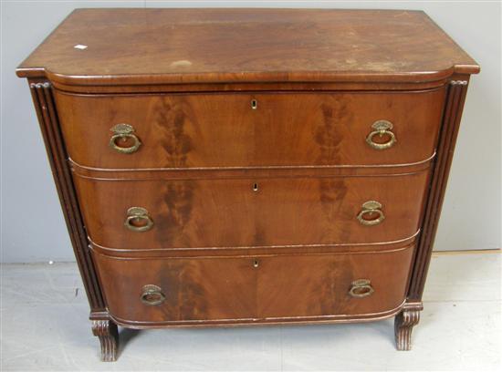 Appraisal: th century mahogany bow front chest of three drawers on