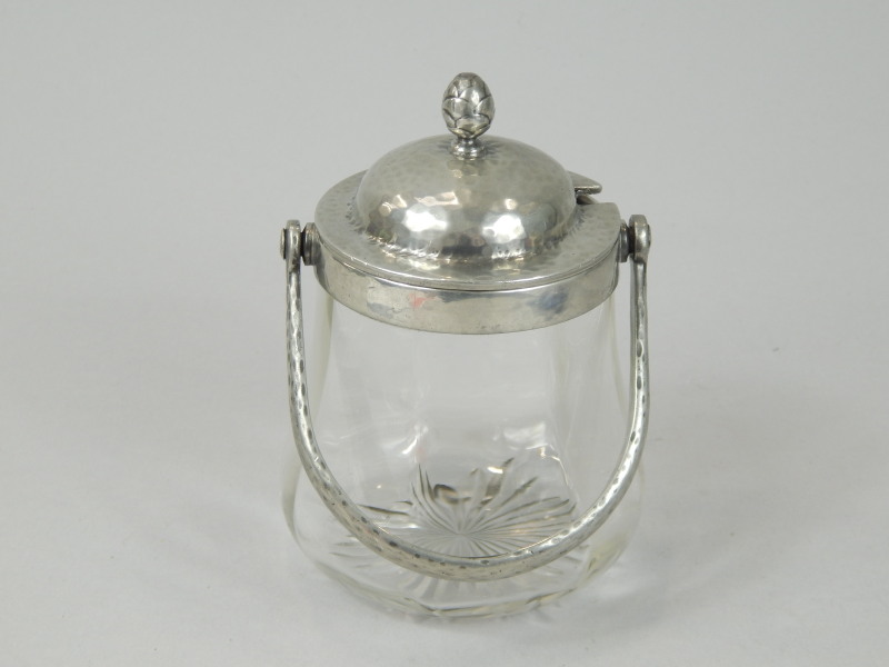 Appraisal: An early thC glass and pewter Arts Crafts preserve jar