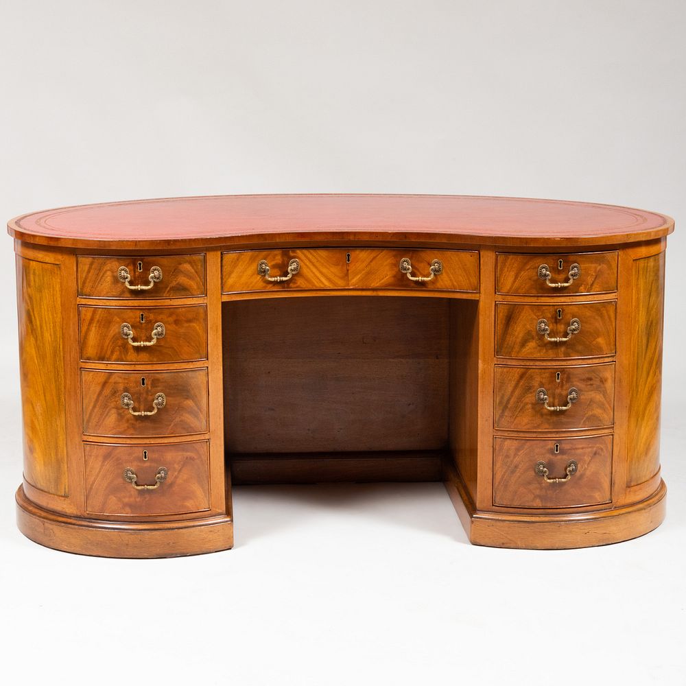 Appraisal: Mid-Victorian Mahogany Kidney Shaped Desk Fitted with a leather writing