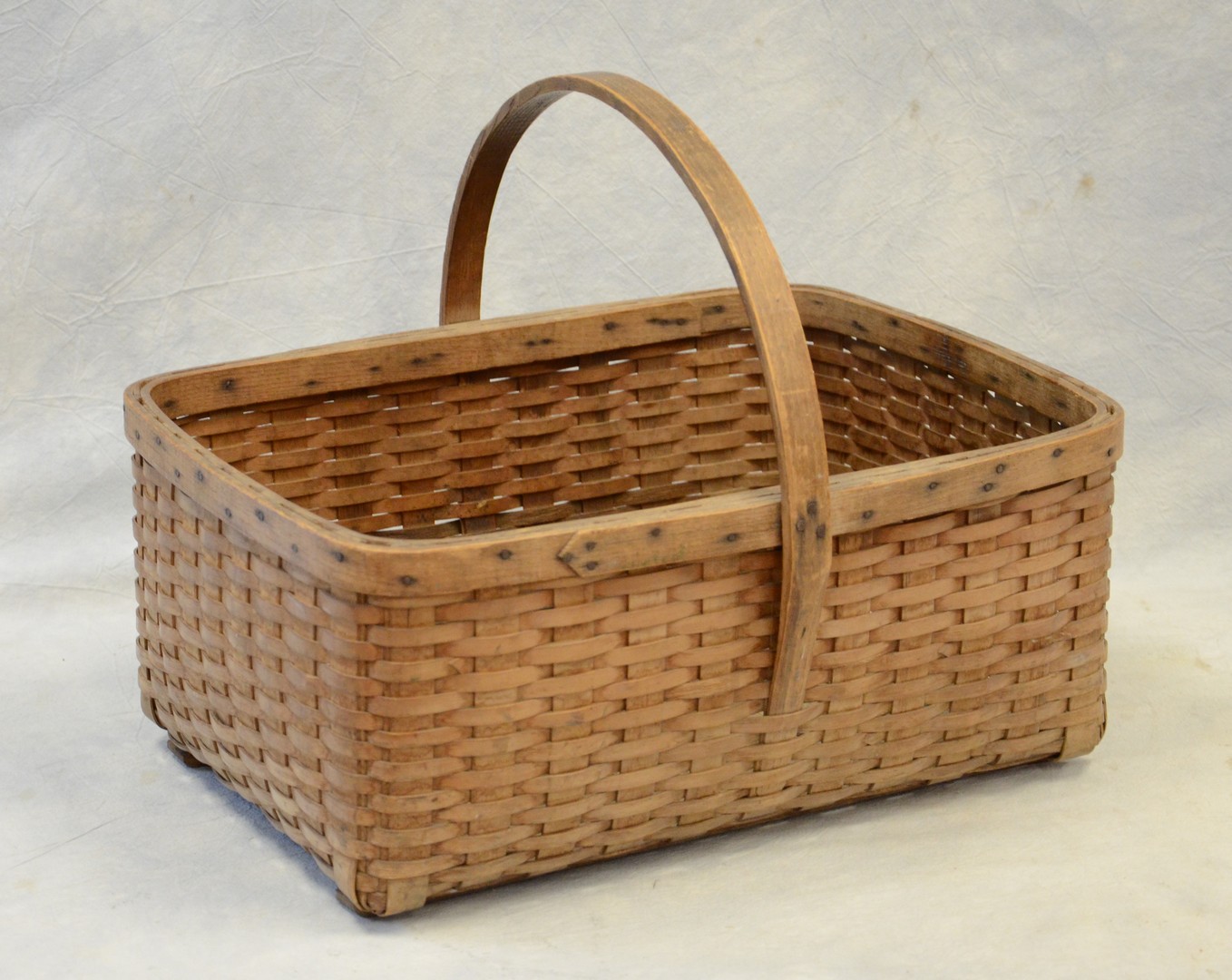 Appraisal: New Jersey rectangular field basket oak splint supporting wooden runners