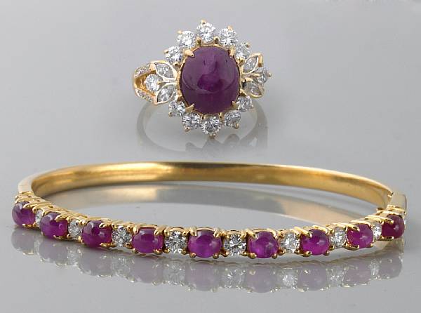 Appraisal: A ruby diamond and k gold ring and bangle set