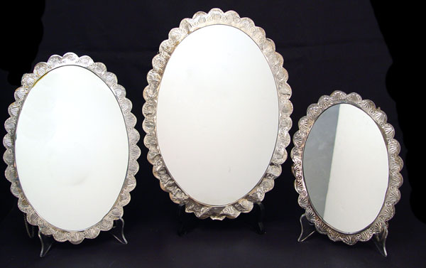 Appraisal: BEDO TURKISH STERLING HANGING WALL MIRRORS Set of mirrors gradually