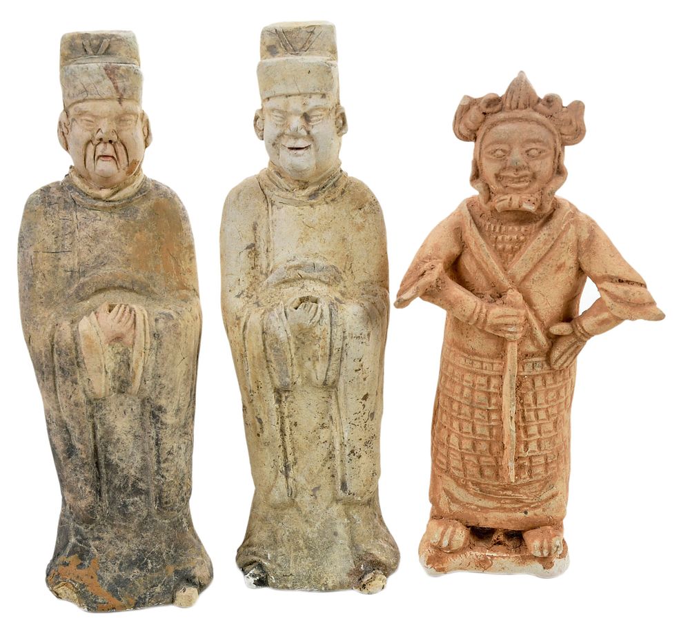 Appraisal: Three Chinese Pottery Figures of Attendants Tang Style standing figure