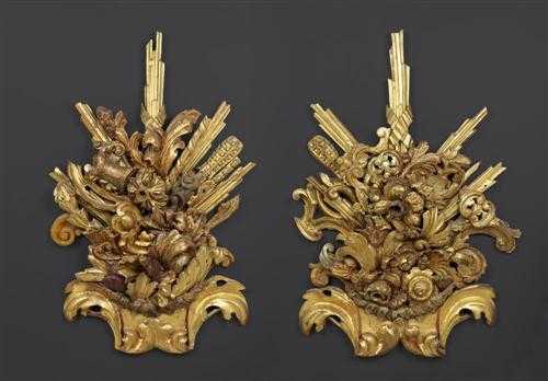 Appraisal: PAIR OF GILTWOOD CARVINGS Baroque partly from old elements Italy