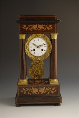 Appraisal: A French inlaid rosewood Portico mantel clock striking movement stamped