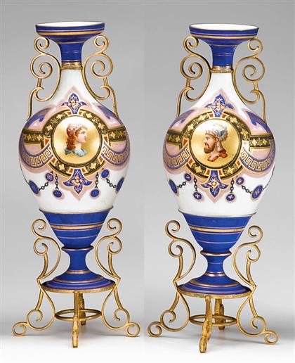 Appraisal: Pair of French enameled porcelain gilt metal mounted vases late