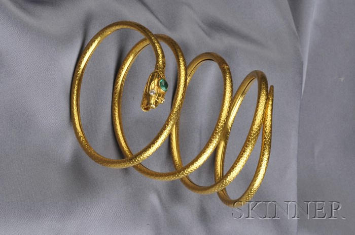 Appraisal: kt Gold Gem-set Snake Bracelet the long coiling body with