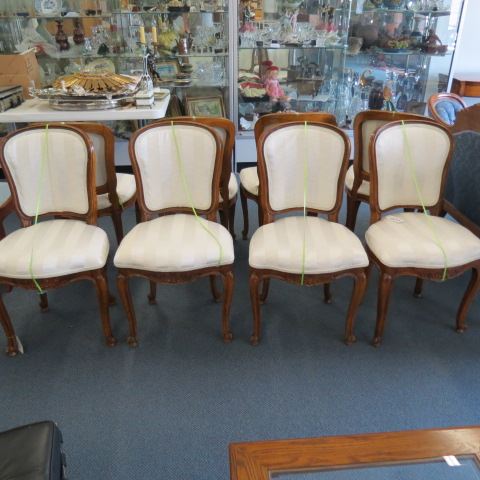 Appraisal: Set of Chairs new ivory silk fabric carved Queen Anne