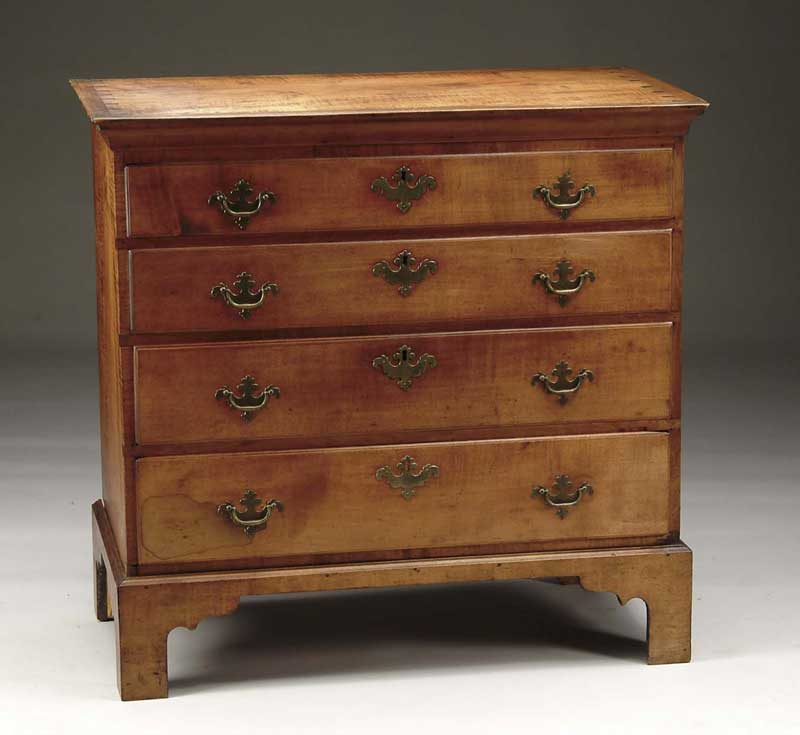 Appraisal: CHIPPENDALE FOUR DRAWER GRADUATED CHEST Curly and figured maple having