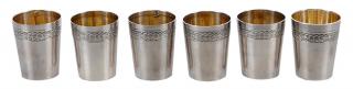 Appraisal: Six Cased French Silver Shots late th century tapering sides