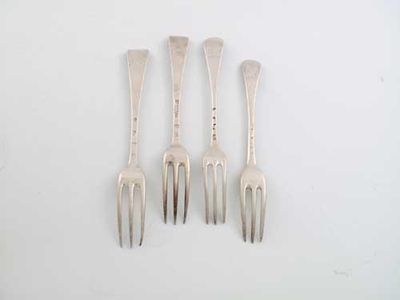 Appraisal: A pair of George II Irish Hanoverian three prong tableforks