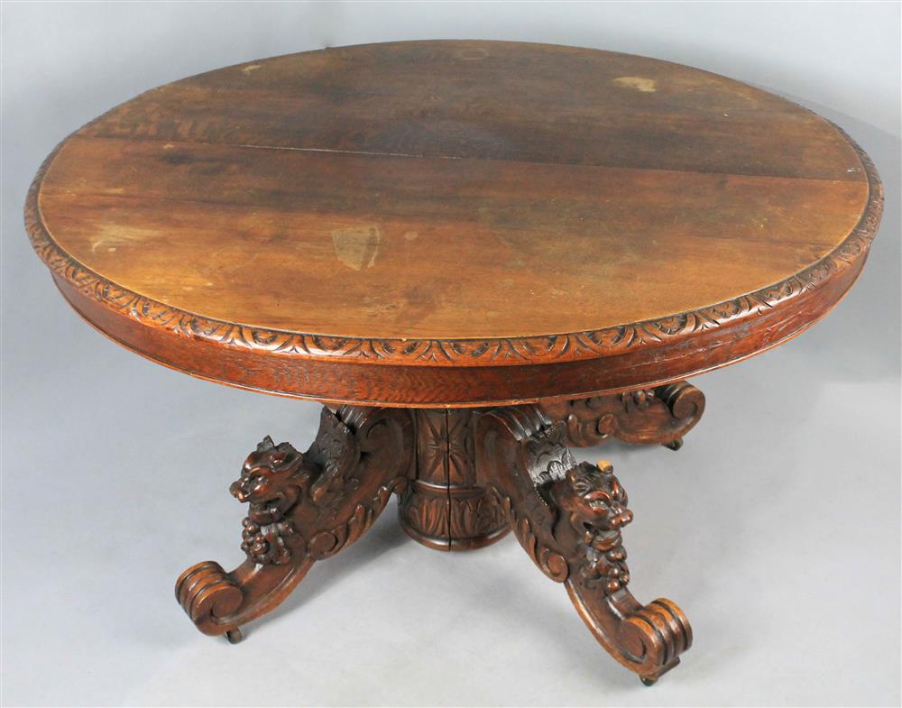 Appraisal: FRENCH HENRY II STYLE OVAL OAK TABLE WITH CARVED CENTRAL