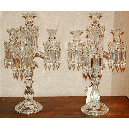 Appraisal: Pair of Baccarat Style Pressed Glass Four-Light Candelabra Estimate -