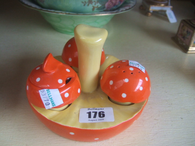 Appraisal: A Carltonware cruet set modelled as an inverted toad stool