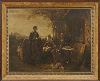 Appraisal: Continental School th C Genre Scene Oil on canvas framed